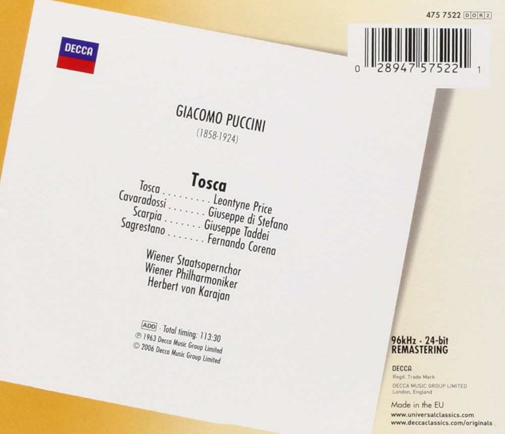 独2LP Herbert Von Karajan, Berliner  Giacomo Puccini Tosca 2707121 DEUTSCHE GRAMMOPHON /00800 PUCCINI Tosca Karajan | Decca Classics
