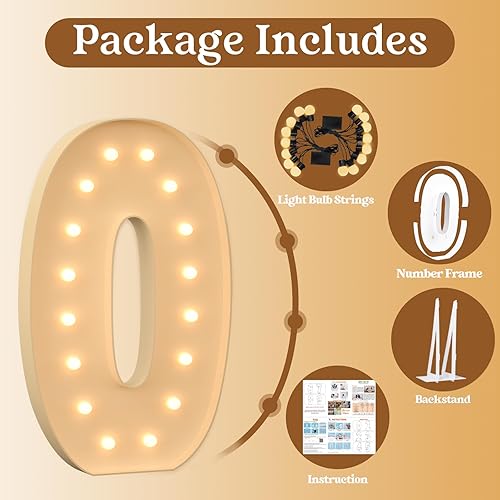 Miniatura 4 de Números de marquesina de 5 pies de alto, números grandes iluminados 0 para 40, 50, 60 cumpleaños, decoración de fiesta de cumpleaños para hombres y