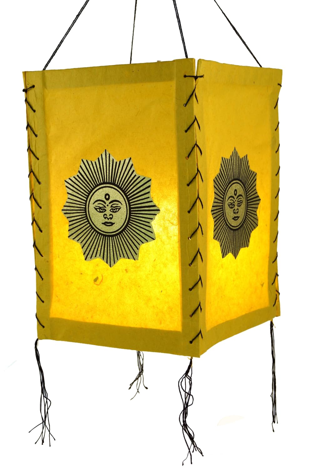 GURU SHOP Lokta Papier Hänge Lampenschirm, Deckenleuchte aus Handgeschöpftem Papier - Lucky Sonne Gelb, 35x20x20 cm