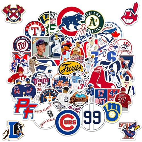 50pcs Baseball Stickers,Waterproof Vinyl Baseball Tattoos for Kids Teens Boys Adults, Sports Decals for Snowboard Laptop Water Bottles Phone Guitar Skateboard Computer