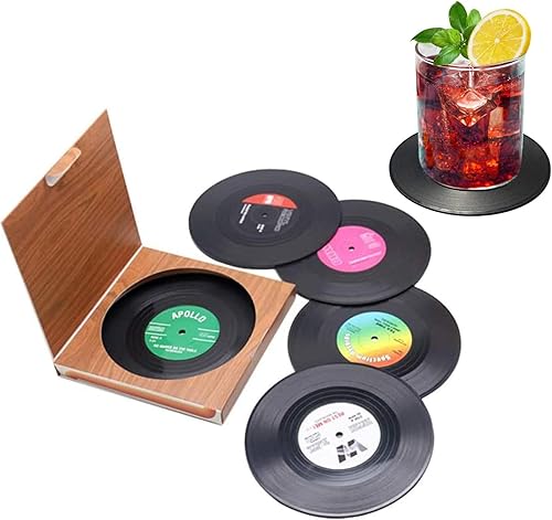 Juego de 6 bonitos posavasos de vinilo retro, divertidos muebles de disco para decoración de discos, equipo creativo de bebidas, ideas musicales