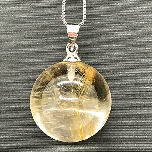 17Mm Gold Rutilated Quartz Pendant Necklace Jewelry Natural Gold Rutilated Quartz Crystal Stone For Women Men Healing Gift Round Gemstone Silver Chains Aaaaa #TOP4