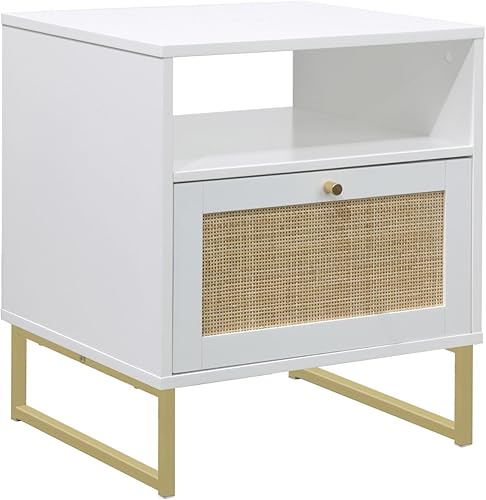 Miniatura 57 de Nathan James Mina Mesita de noche lateral de madera de ratán con almacenamiento para sala de estar o dormitorio, 1, roble/negro