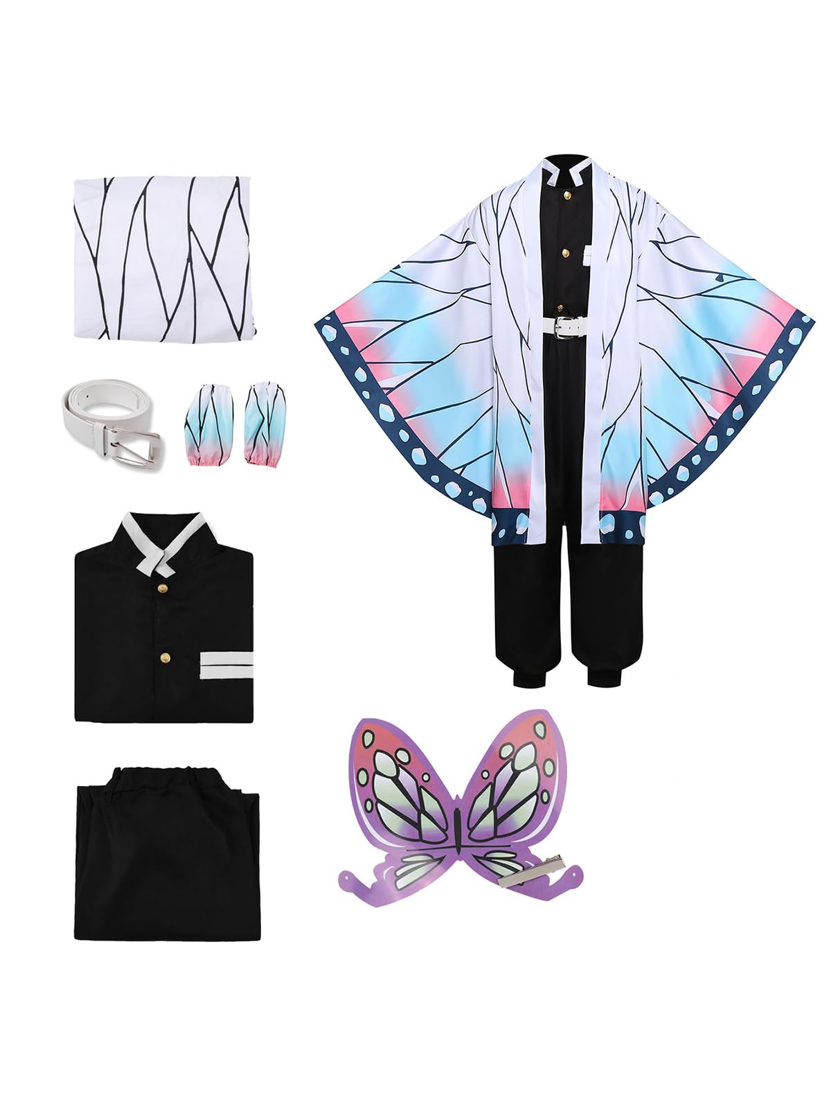 Koongso Kids Shinobu Anime Cosplay Costume, Boy Girl Shinobu Kimono Uniform Outfit Halloween Costume Role Play Full Set