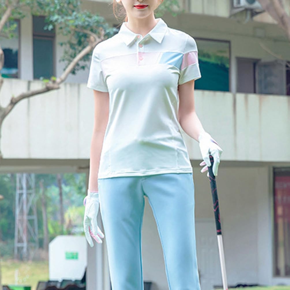 LANGWEI T-Shirt Polo da Golf da Donna Manica Corta Bavero Top Casual per Abbigliamento Sportivo Ad Asciugatura Rapida
