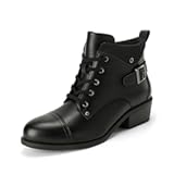 Women's Short Ankle Boots Chunky Low Heel Round Toe Boots Comfortable Lace Up Booties with Side Zipper