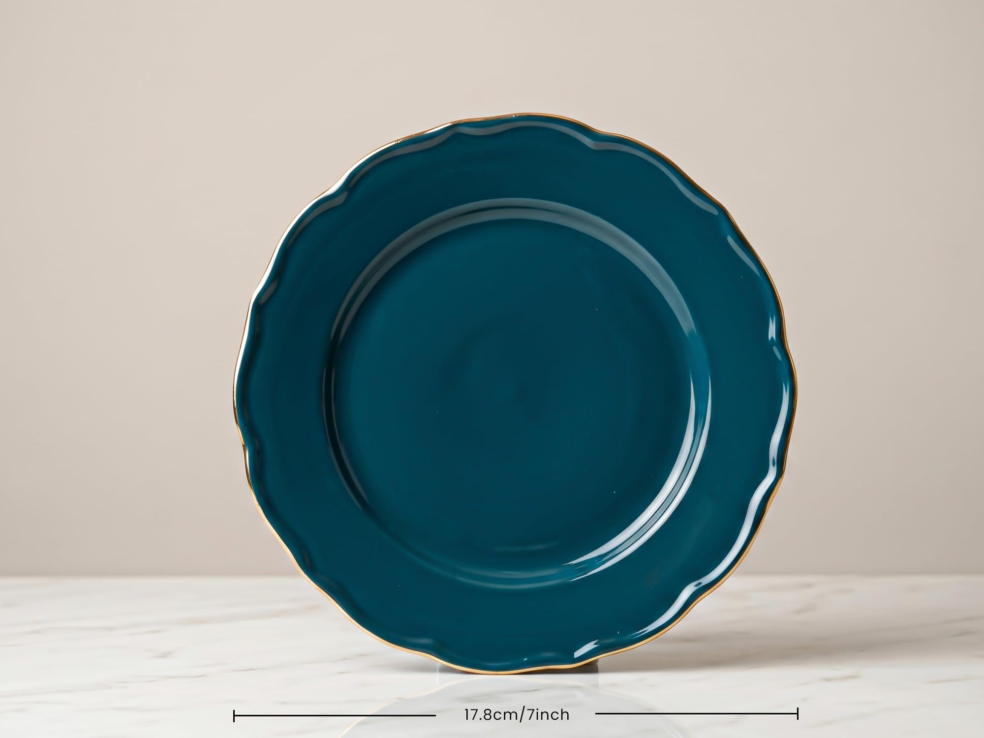 Gold Rim Porcelain Plates Set - Teal -4