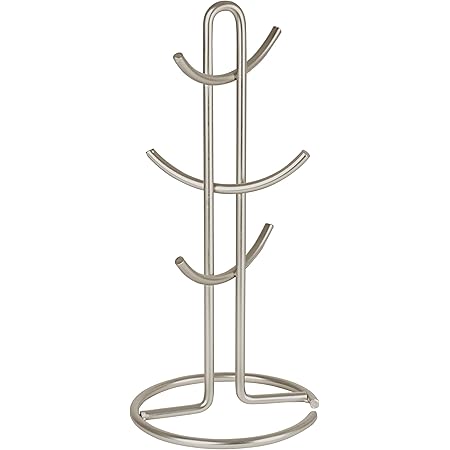 Spectrum Diversified Euro 6 Holder Countertop Mug Tree, Mugs & Tea Cup Storage Rack, Coffee Counter Bar Accessory & Kitchen Organizer, Satin Nickel