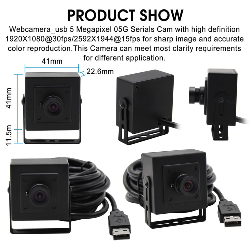 ELP OTG Cámara web de gran ángulo 5MP Aptina MI5100 CMOS 100 grados sin distorsión lente USB cámara para conferencias web/negocios/robot visión USB500W05G-BL100