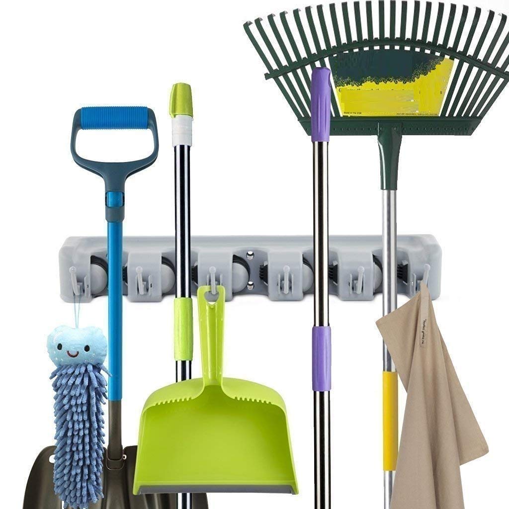 Maharsh Mop and Broom Holder | Wall Hanging,Plastic 5 Slots with 6 Inbuilt Hanging Hooks Color-Grey (B07VX97H45) Amazon Price History, Amazon Price Tracker