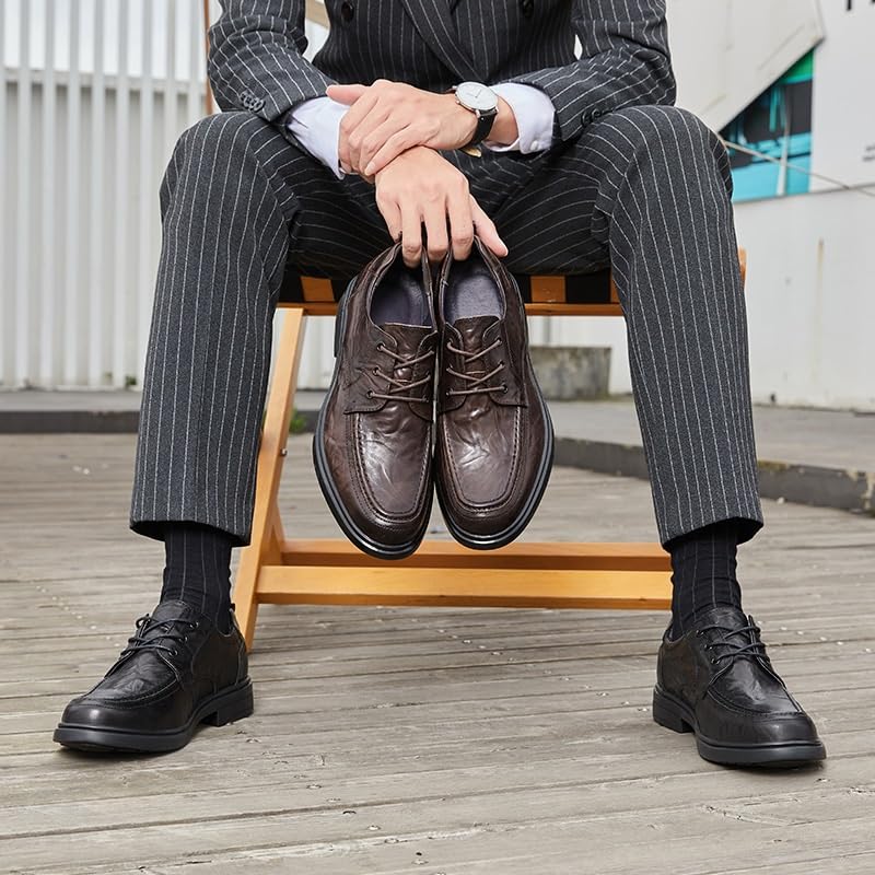 Men's Fashion Orthopedic Shoes Mens Alligator Crocodile Print Oxfords Fashion Lace Up Dress Shoes Men Genuine Leather Wingtip Dress Oxford Shoes(Black,9.5)2