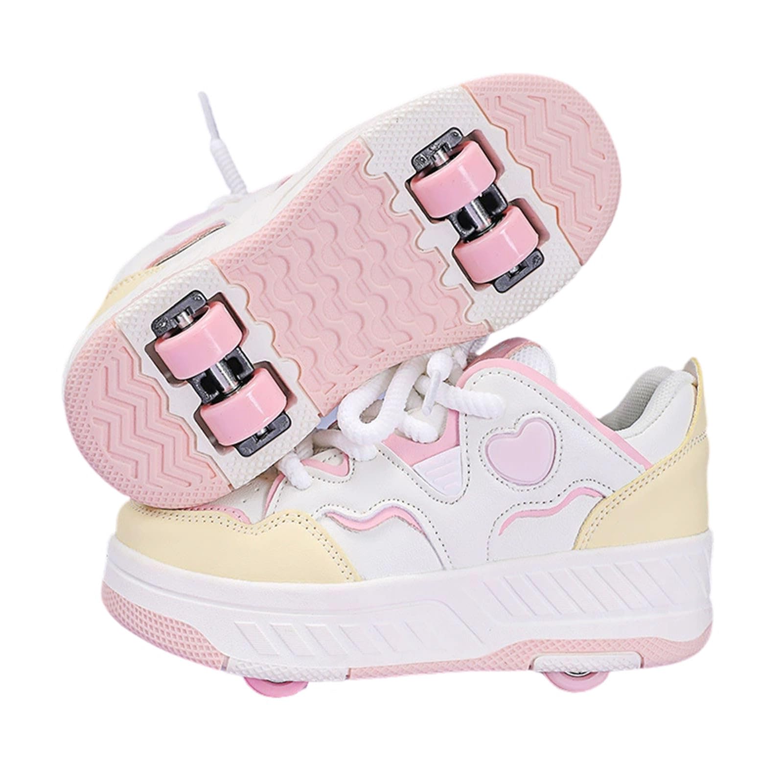 Surwin Schuhe mit Rollen Kinder Mädchen Jungen, Liebesherz Stil Turnschuhe mit 4 Rollen Schnüren Design Rollschuhe Schuhe Skateboardschuhe Roller Skate Shoes Rollschuhe Sneaker