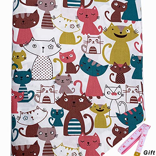 Tela De Algodón Animal Por Metro Con Cinta Métrica Suave - 100% Algodón 160 Cm x 100 Cm Para Coser, Acolchar, Manualidades (Gato Rojo)