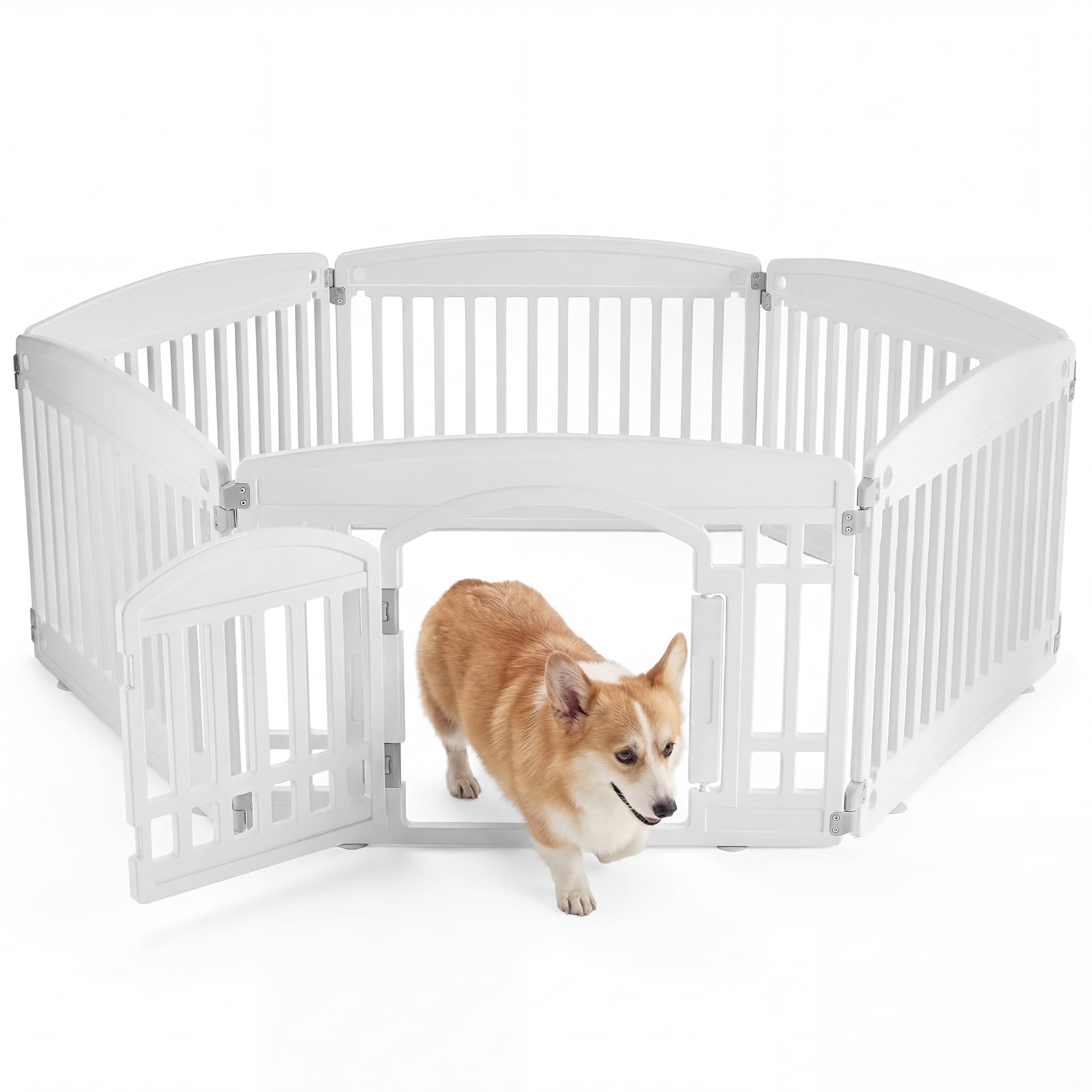 NEWBULIG Dog Playpen 6-Panel, 24IN Puppy Playpen, Stable Dog Play Pen Indoors/Outdoor with Secure Locking Door, Plastic Pet Fence for Small & Medium Dogs