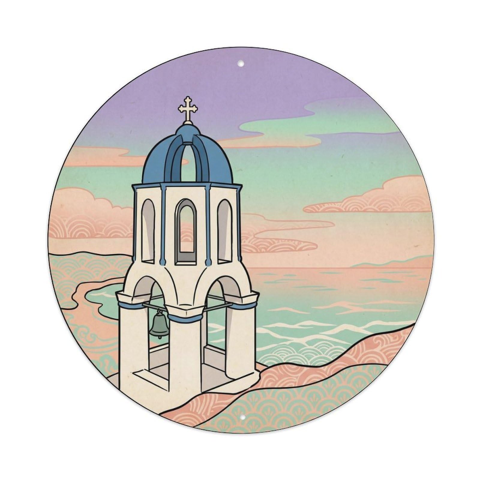 Traditional Bell Tower Oia Santorini Greece Blue Dome Metal Tin Sign