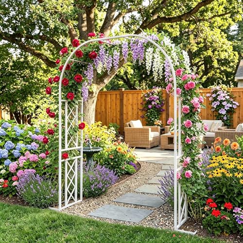 Arche de Jardin, Arche de Mariage, Support à Fleurs en métal Robuste pour Arches de Jardin, Convient aux Plantes grimpantes, Arche de Roses d'extérieur, Arche, Gazebo, Support en Acier, déco