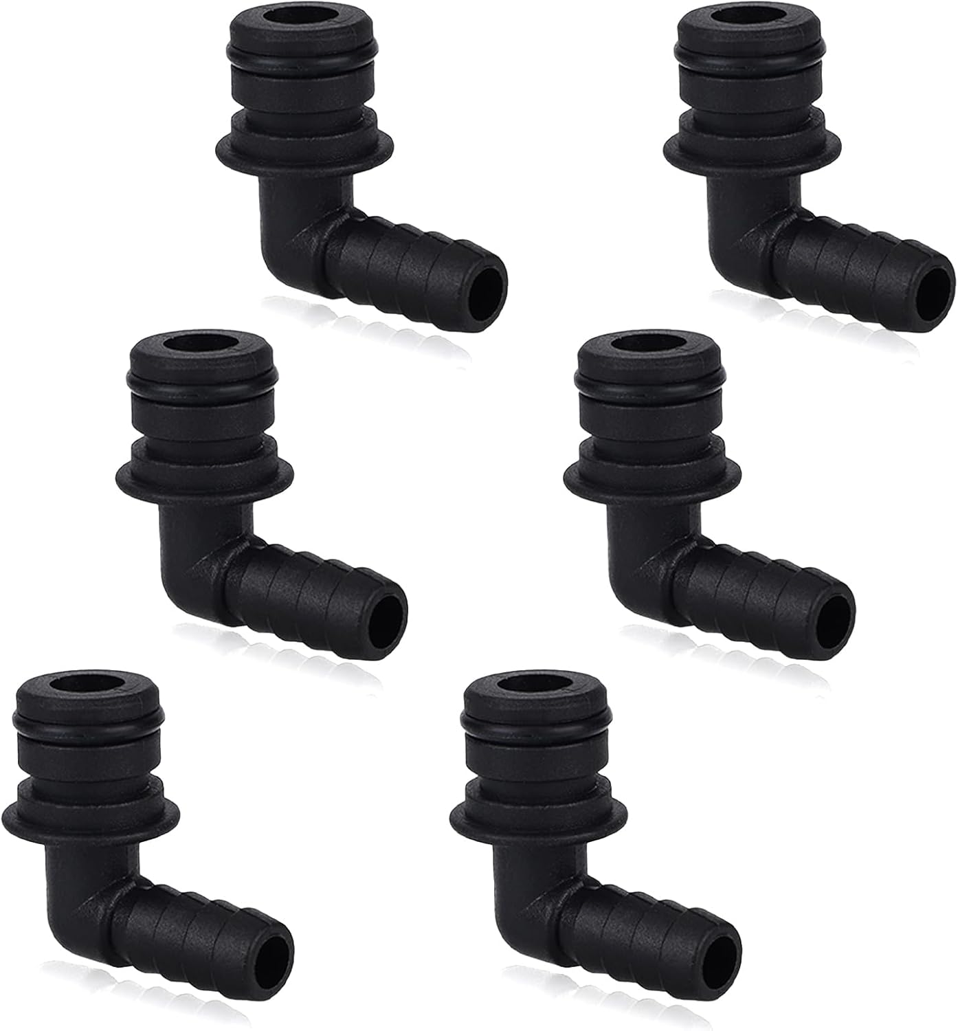 6 Pcs 20381-024 Quad Port Fittings, 3/8" Hose Barb NPT 90 Degree Elbow Quad Port Hose Connector Fittings for Garden & Lawn Water System Pumps Compatible with Flojet Pump, 3/4" OD