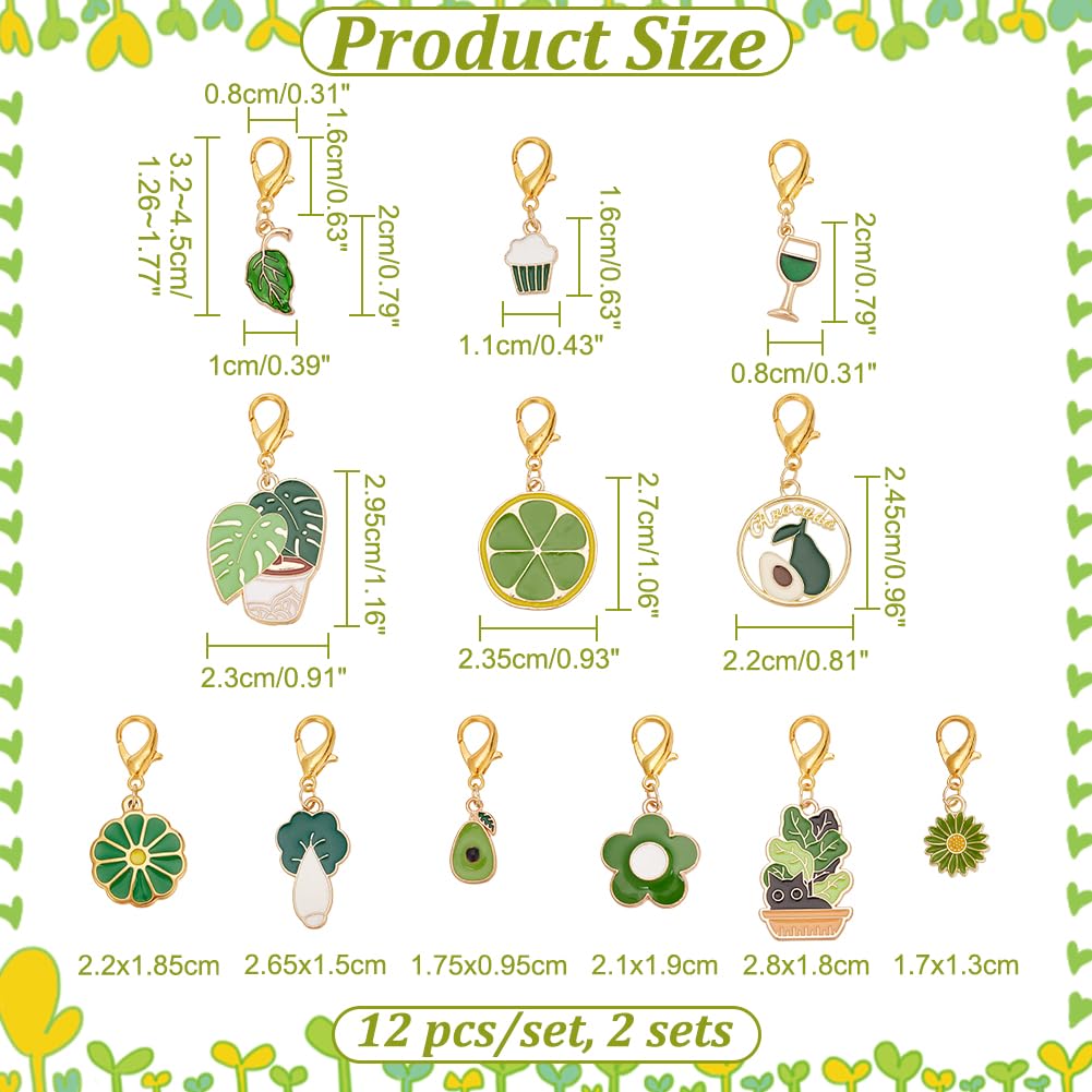 24 Marqueurs Points Tricot Nbeads - Charmes Verts Cactus/fleur, Avec Crochet