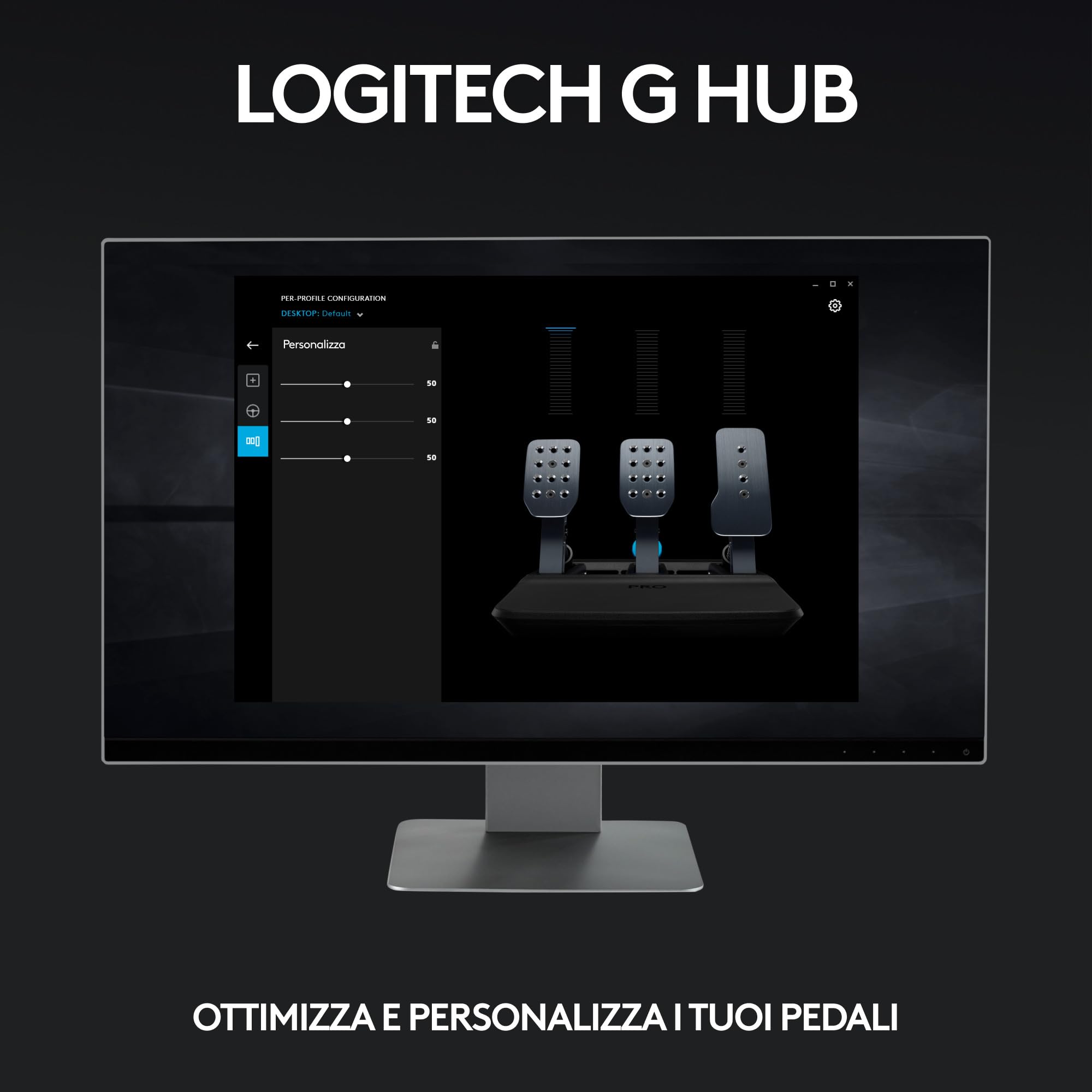 Logitech G PRO Racing Pedals - Pedali per simulazioni di corse con freno con cella di carico da 100 Kg, completamente personalizzabili, molle ed elastomeri intercambiabili, design modulare, Nero | Freno con cella di carico di 100 kg, molle ed elastomeri i