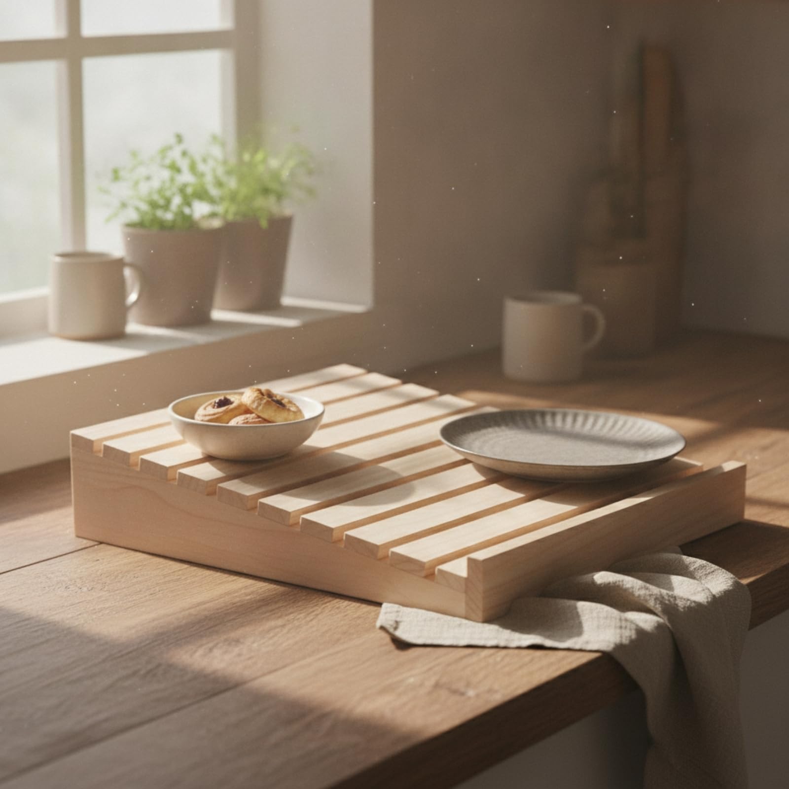 Vassoio in Legno con Doghe Resistente Espositore Rustico Alzatina per Pasticceria, 55x35x9cm