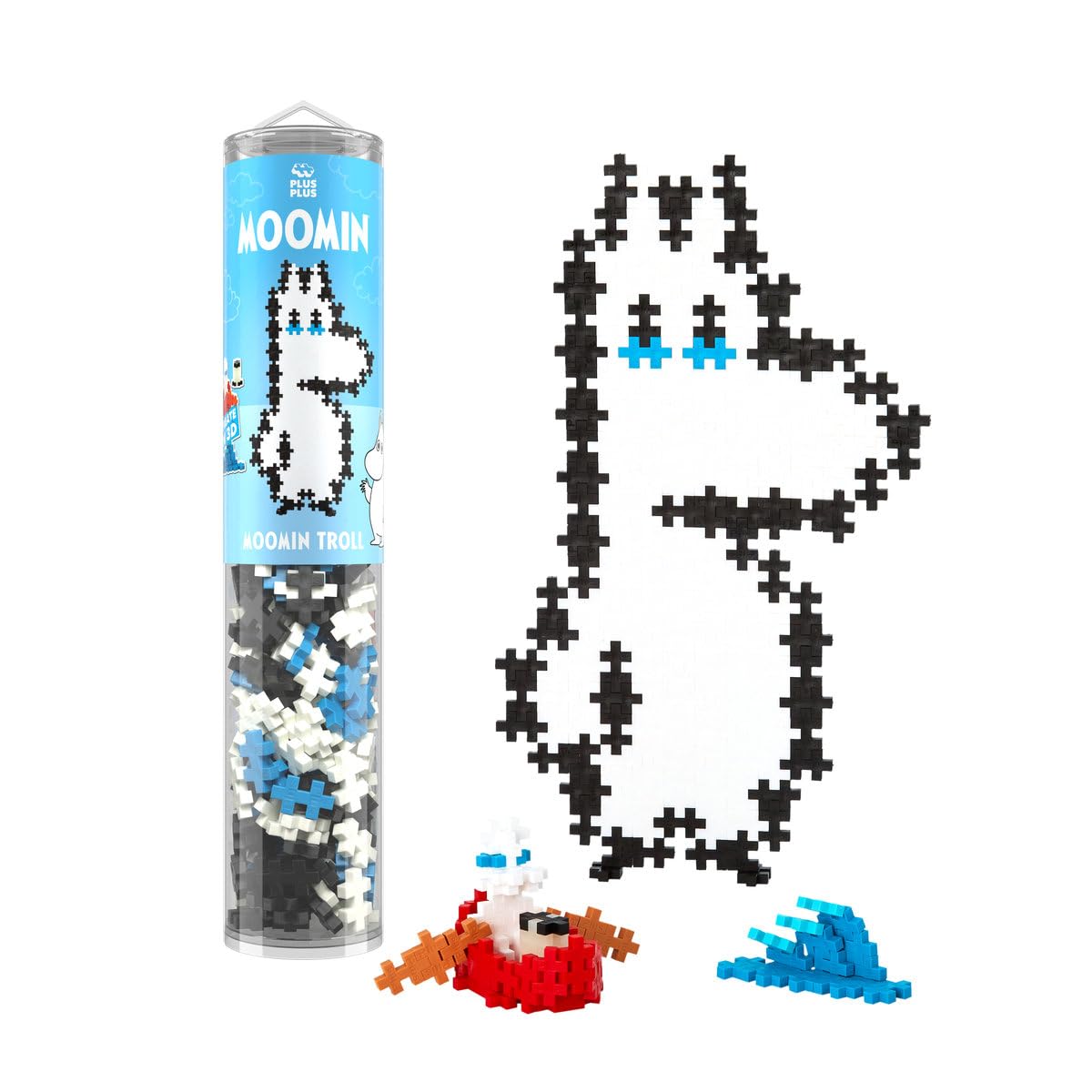 PLUS PLUS Moomin Building Blocks Toy - 2D Puzzle By Number & 3D Character with Rowing Boat, Lantern & Waves, STEM Toys for Home and Travel - Girls and Boys Toys Age 5 Plus, Moomintroll 270 pcs