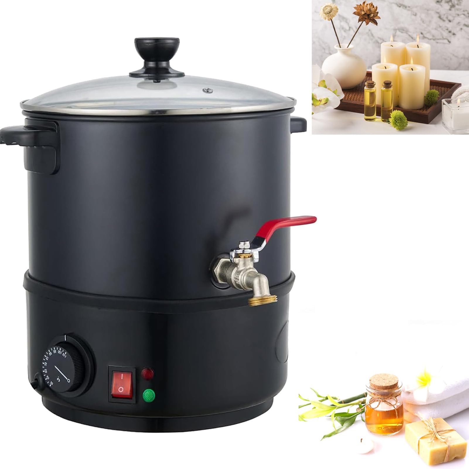 FZSERUN Fast Melting Candle Maker, Electric Wax Melting Pot, Wax Melter for Candle Making, 6-20L Large Electric Wax Melter, with Pour Spout and Temperature Controller,Black,6L
