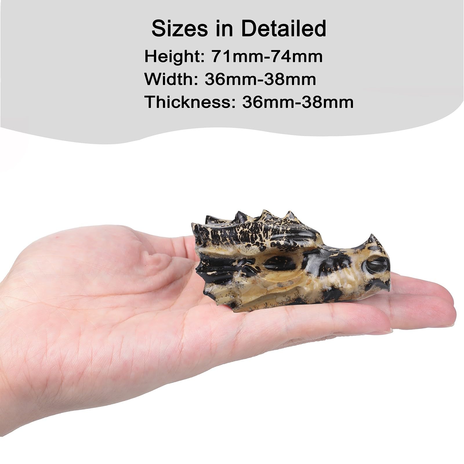 KYEYGWO 2.8 Inch Carved Crystal Dragon Head Skull Statue Natural Grass Flower Jasper Stone Small Animal Figurines Gothic Desk Decor for Home Office - Image 3