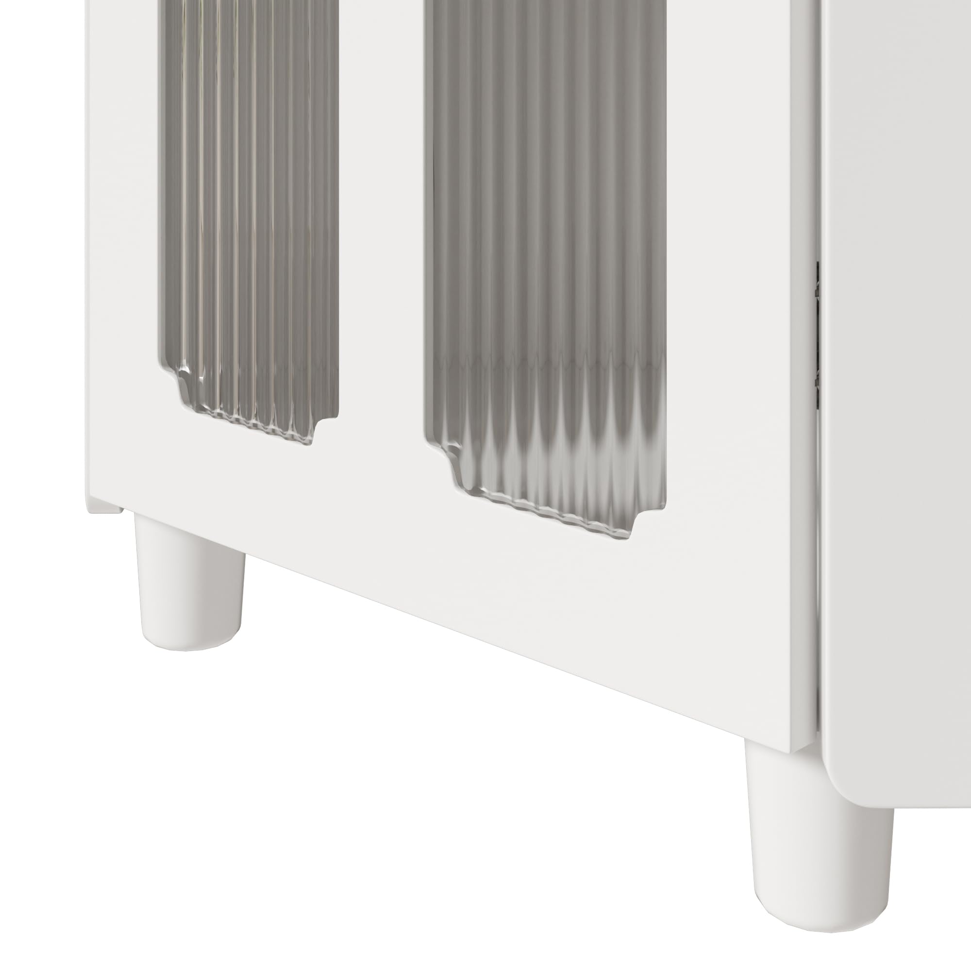 Armario esquinero de 63,5 x 124 cm, con superficie lacada e iluminación LED, moderna esquina con control de aplicación, para salón, estantería, cuarto de baño (blanco)
