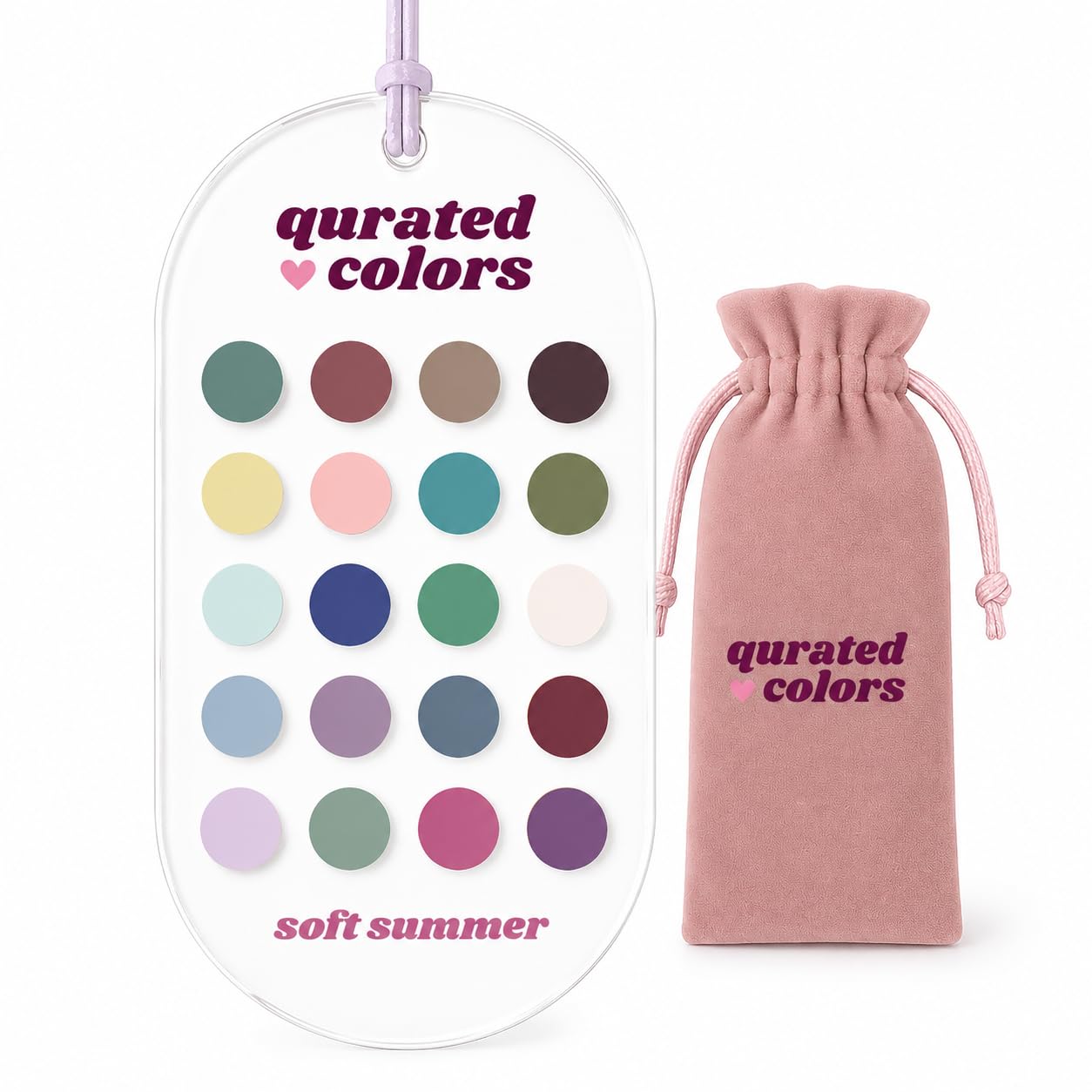 Soft Summer Color Palette Card – 20-Color Acrylic Seasonal Color Analysis Guide for Shopping, Makeup and Outfits with Velvet Pouch