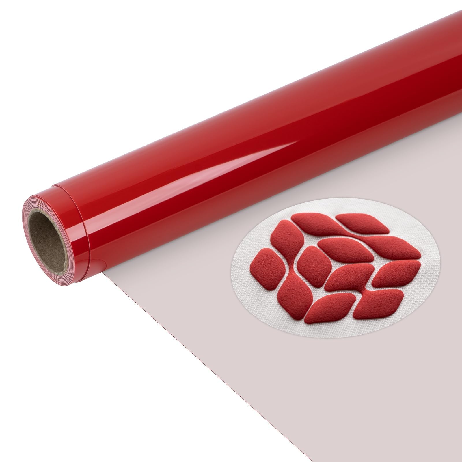 VinylRus Heavy Duty Puff HTV Heat Transfer Vinyl Roll, Red, 12" x 5FT