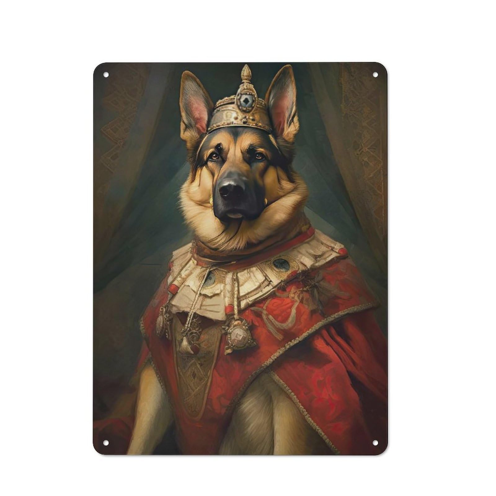 Junmoney Style-4 Metal Wall Plaque With German Shepherd The King Design 40X30cm, Retro Small Space Decor For Flat, Dorm Room, Lounge Or Cafe