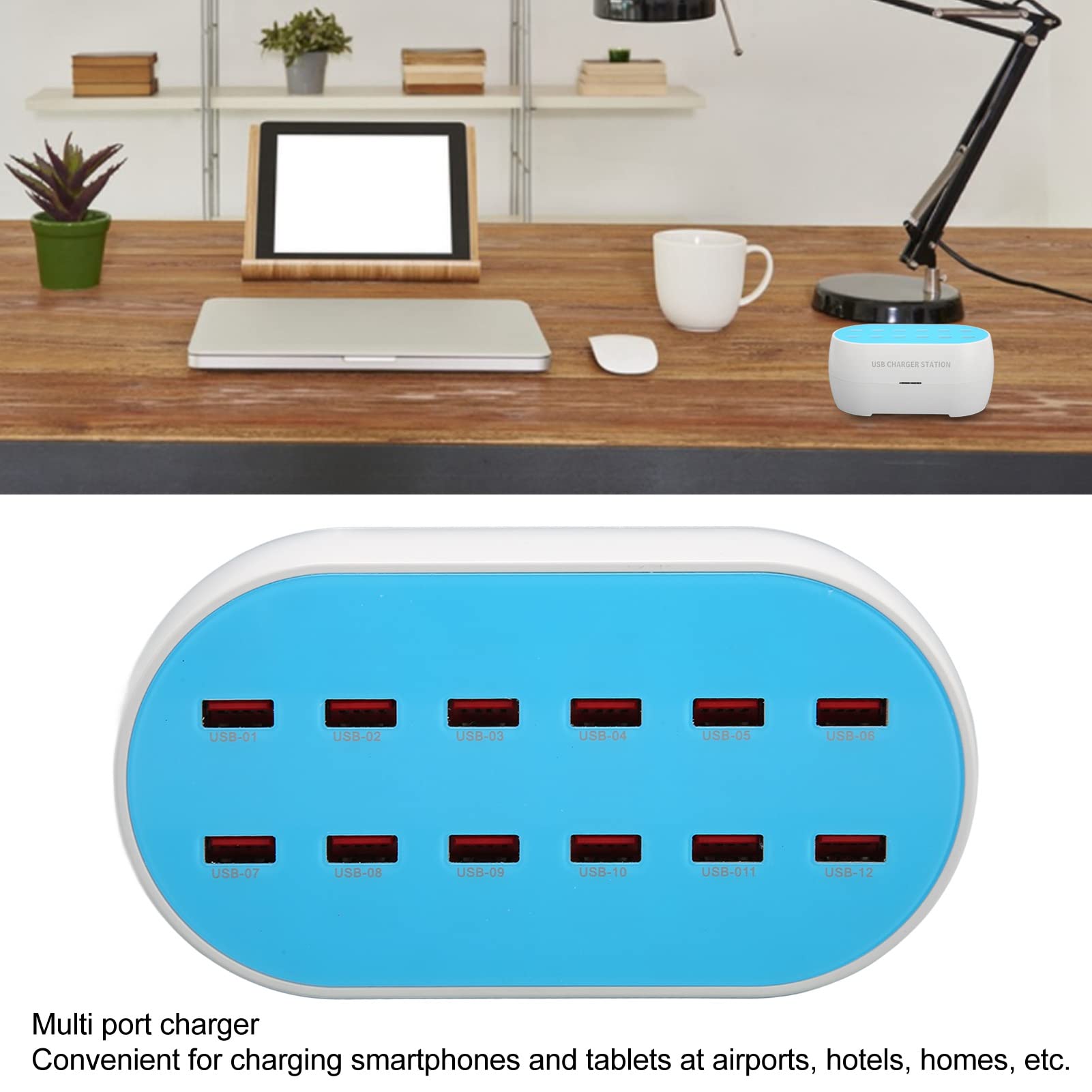 Caricabatterie USB, 120 W 12 Porte Controllo Corrente Stabile in Tempo Reale Carica Rapida 100‑240 V Stazione di Ricarica USB per Telefono per Casa (Spina UE)