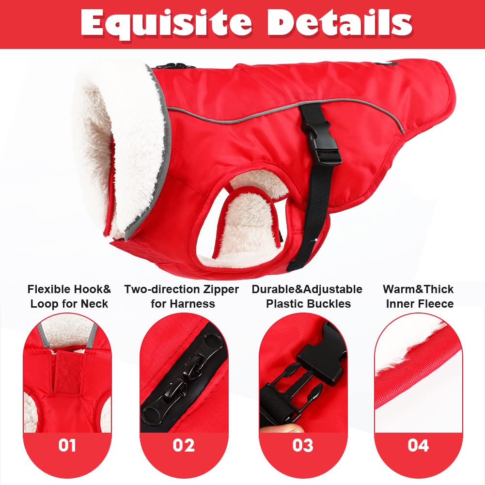 EMUST Giacca invernale per cani invernali, accogliente giacca antivento per cani per il freddo, gilet per cani di colore solido per l'inverno per cani di taglia media, rosso M