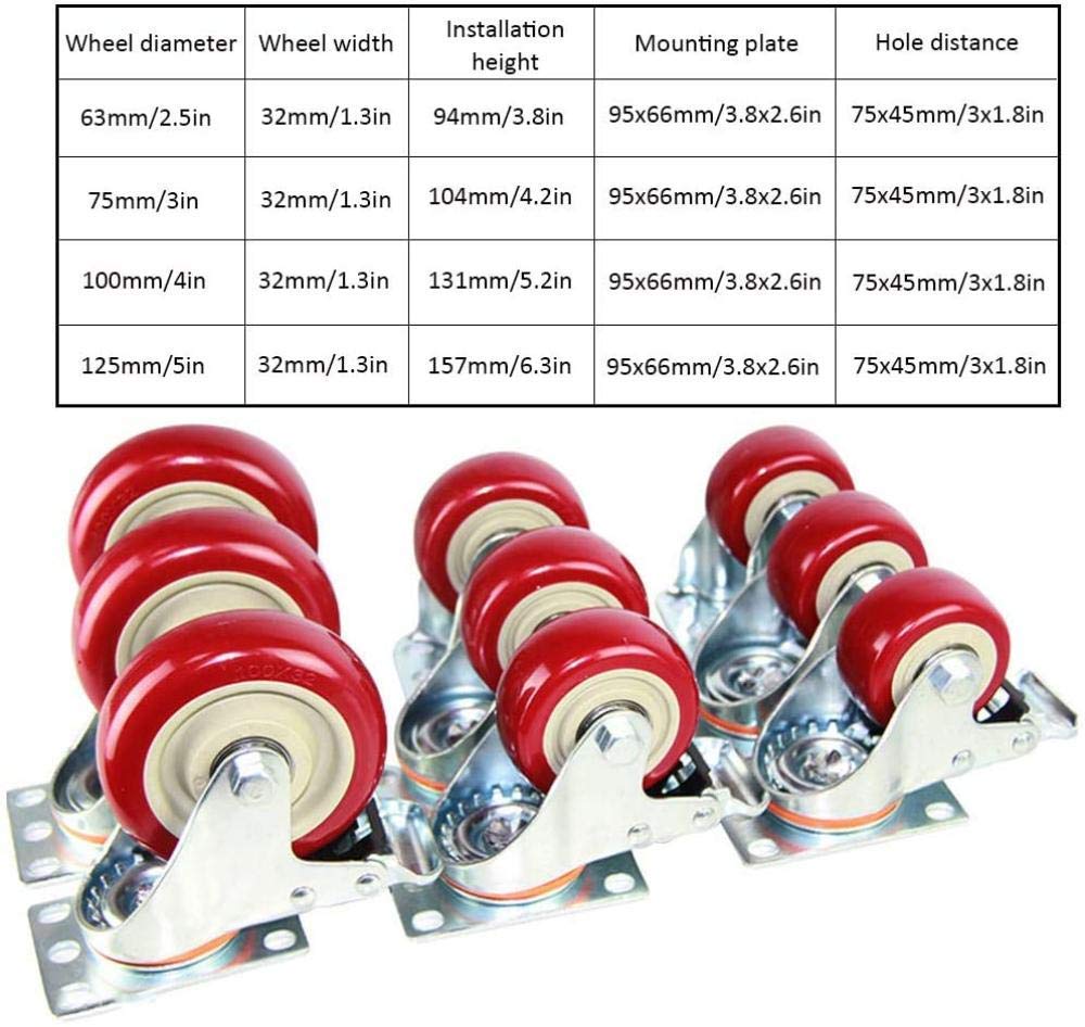 X4 Meuble Roulette Roulette Industrielle pivotante Roulette Robuste Chariot de Frein Roulette Double roulement Conception 2.5/3/4 / 5in 300kg roulement de charge-5in125mm_2_Swive