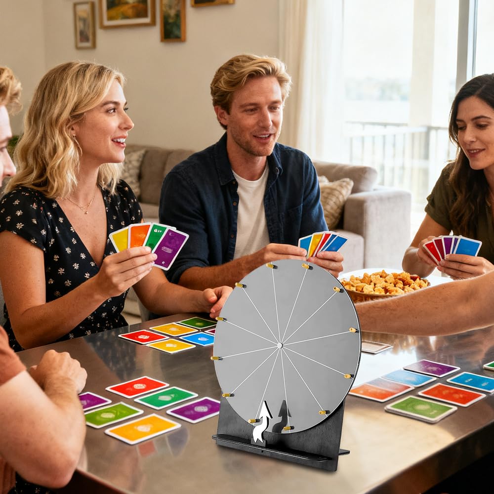 Roue de la Fortune, TGKYK 30cm 12 Slots Roue de Prix en Bois avec Gomme, Marqueur et Tournevis, Roue de la Chance, Kit de Roue de Récompense pour Mariages, Fêtes, Écoles (Noir)