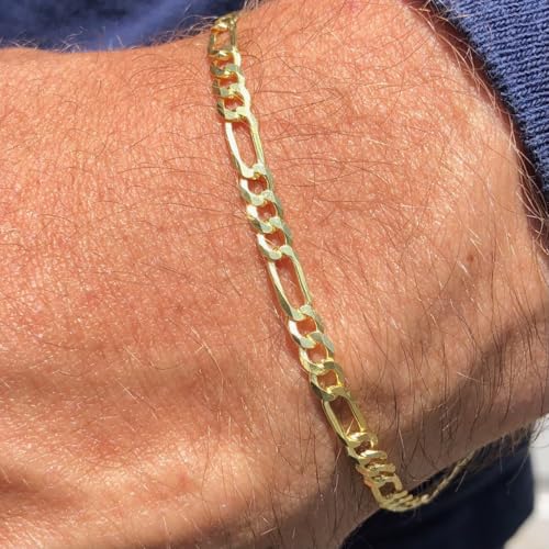 Genuine Solid 1/20 14K Yellow Gold Figaro Link Bracelet 3 mm 7 Inch for Men and Women3