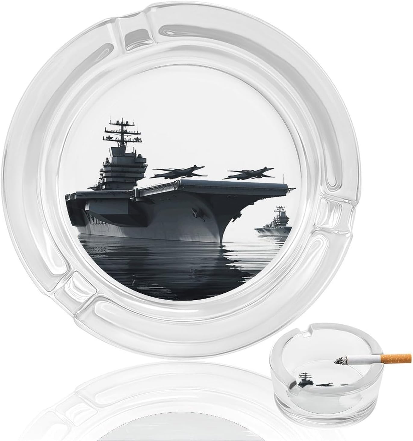 Glass Ashtray for Cigarette Aircraft Carrier Classic Ash Tray 3.3 Inches in Diameter for Home Office Indoor Outdoor Patio