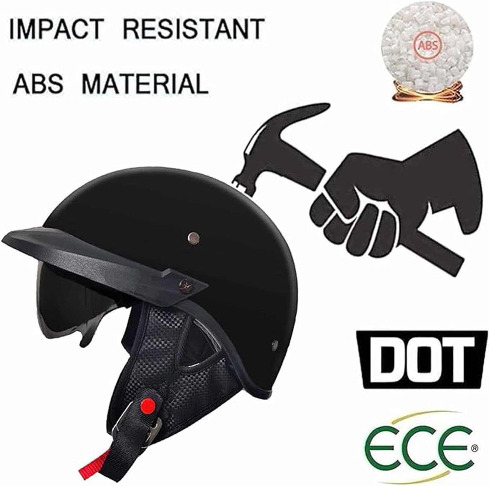 Kask półskorupowy, certyfikat ECE, kask typu jet, retro, kask motocyklowy, otwarty kask, z osłoną przeciwsłoneczną i wyjmowaną, oddychającą wyściółką