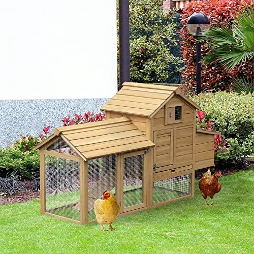 PawHut Small Chicken Coop Hen Cage Nesting Box with Outdoor Run 150.5 x 54 x 87 cm