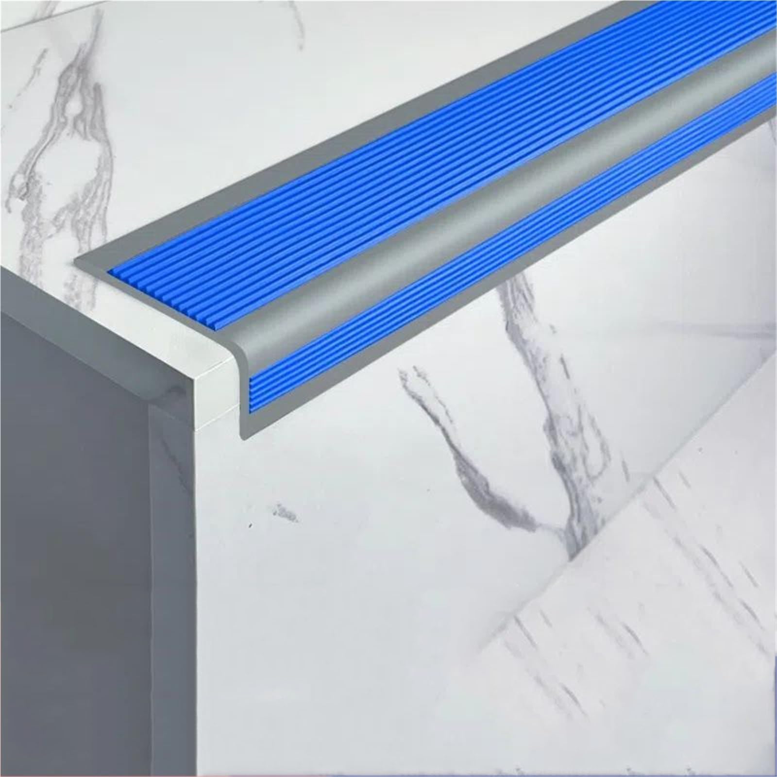 Bande de nez d'escalier antidérapante bleu 3m en PVC souple antichoc pour marches d'angle