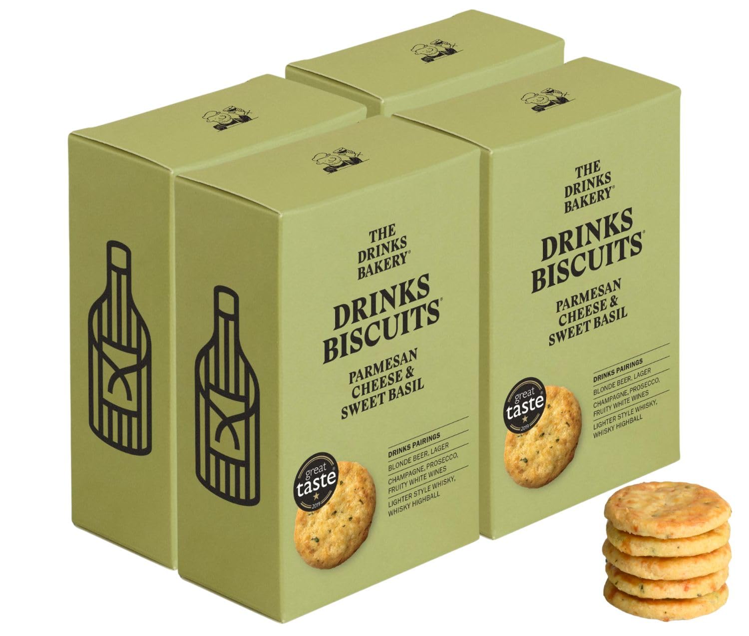 Parmesan Cheese & Sweet Basil - Premium Biscuits Paired with Champagne, Prosecco, Whisky, & Fruity White Wines - Award Winning Drinks Biscuits on Dragons’ Den - 4 x 110g Pack