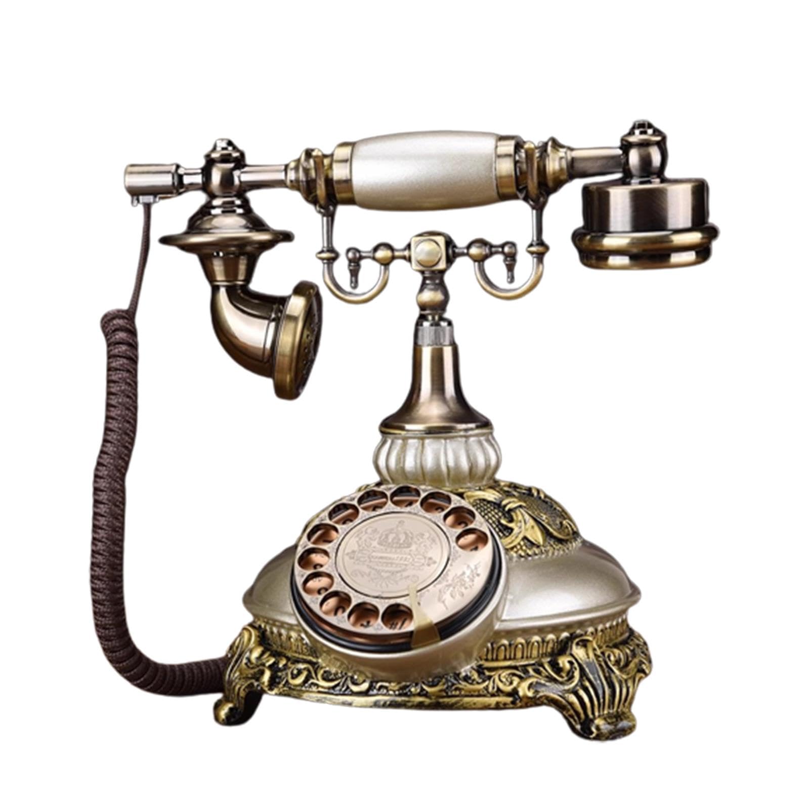 Téléphone rétro rotatif argenté fixe vintage filaire mécanique avec rappel