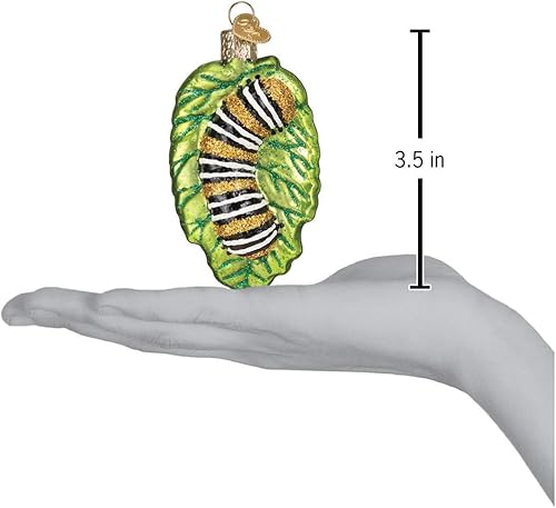 Miniatura 4 de Old World Christmas Adornos mullidos de vidrio soplado de oruga para árbol de Navidad