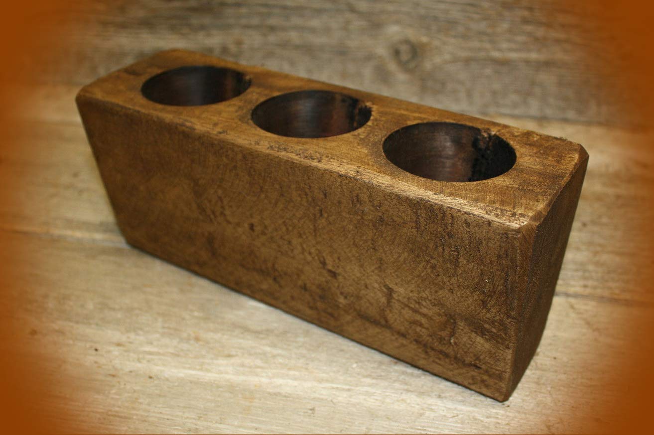 3 Hole Wooden Sugar Mold Wood Candle Holder Primitive Vintage Cast Iron Supplies for Home Decor by CharmingSS (with NO Screws)