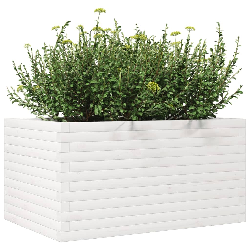 Macetero blanco de pino macizo, 90 x 60 x 45,5 cm, jardinera con suelo abierto para jardín, terraza, balcón, resistente a las heladas, almacenamiento de agua, protección visual, interior y