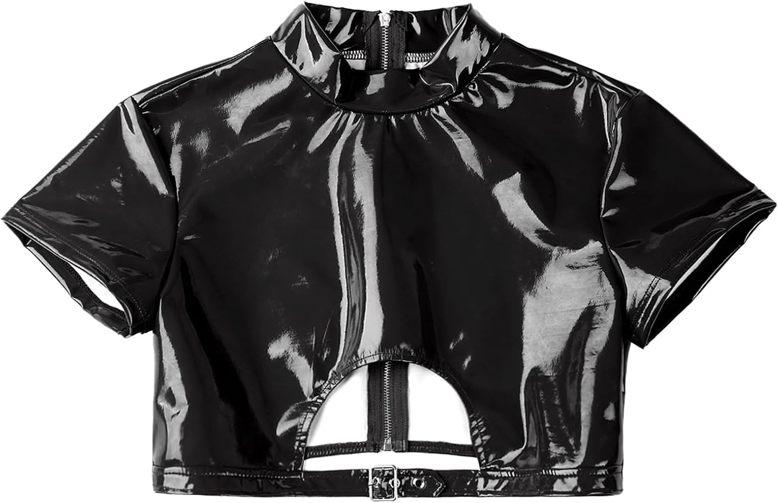 Rswnyirn Women's Patent Leather High Neck Tank Top Zip Back Slim