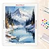 Landscape Paint by Numbers Kit for Adults - DIY Snowy Mountain and Pine Forest River Scene Painting on Canvas 16x20 Inches, Acrylic Paint Set, Suitable for Beginners, Art for Home Decoration or Gifts #1