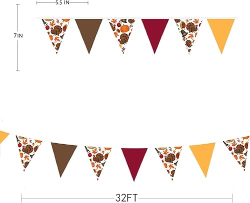 Miniatura 43 de Pancarta de otoño de 32 pies, bandera triangular, banderines de tela, banderines para decoración de otoño feliz otoño, día de Acción de Gracias