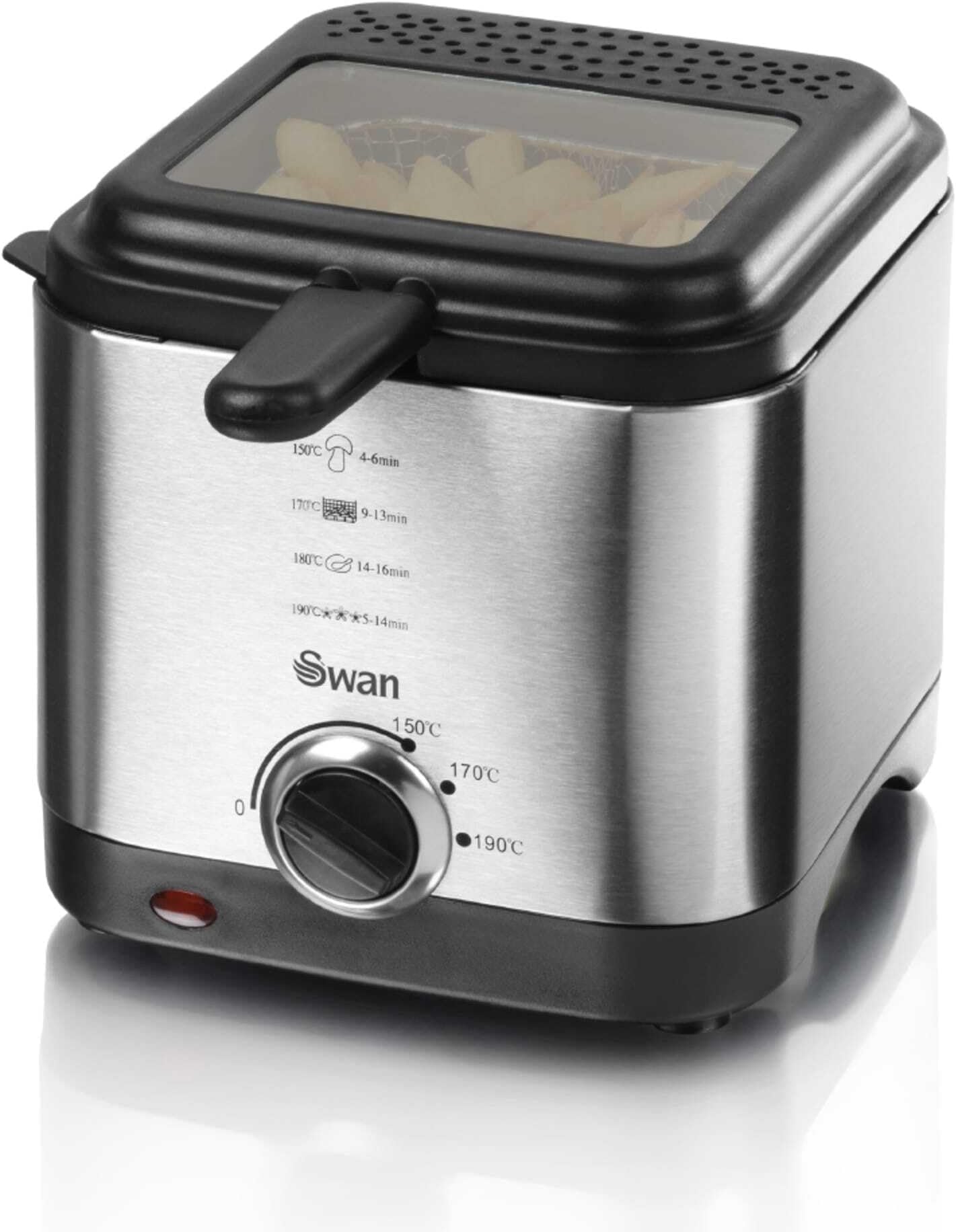 1.5 Litre Stainless Steel Fryer with Viewing Window, Easy Clean and Adjustable Temperature Control - 900 W, Silver SD6060N