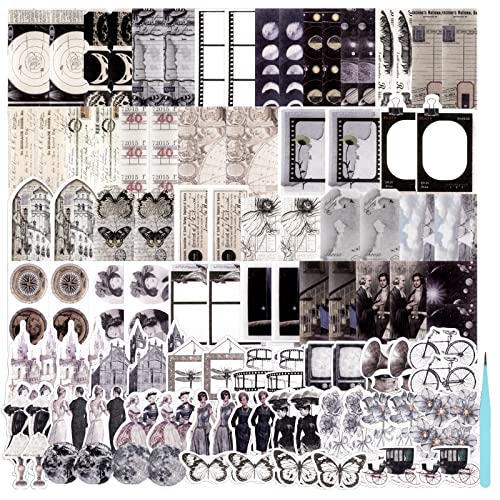100 Stücke Vintage Washi Stickers Aufkleber, Vintage Scrapbook Dekorative Aufkleber, Scrapbook dekorative Zubehör für Junk Journal, DIY Handwerk, Fotoalbum, Planer, Kalender und Notizbuch Cover